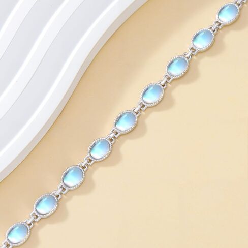 Moonstone Bracelet for Women 925 Sterling Silver 5X7mm Oval Shaped Moonstone Link Bracelet Ladies Jewelry Gifts 7 Inch with 2 Inch in Saudi Arabia