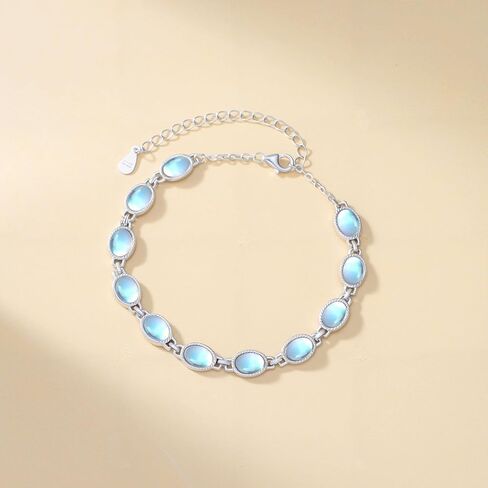 Moonstone Bracelet for Women 925 Sterling Silver 5X7mm Oval Shaped Moonstone Link Bracelet Ladies Jewelry Gifts 7 Inch with 2 Inch in Saudi Arabia
