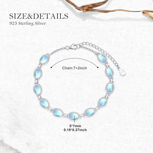 Moonstone Bracelet for Women 925 Sterling Silver 5X7mm Oval Shaped Moonstone Link Bracelet Ladies Jewelry Gifts 7 Inch with 2 Inch in Saudi Arabia