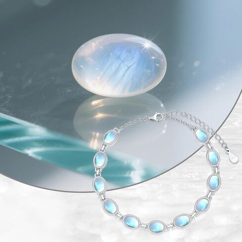Moonstone Bracelet for Women 925 Sterling Silver 5X7mm Oval Shaped Moonstone Link Bracelet Ladies Jewelry Gifts 7 Inch with 2 Inch in Saudi Arabia