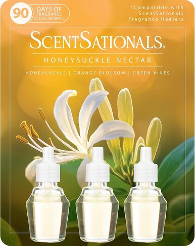 ScentSationals Honeysuckle Nectar Fragrance Oil Plug in Air Freshener Refills 3-Pack - Works with Scentsationals Wall Plugs, Long-Lasting Home Fragrance, 0.8 fl oz Each, Packaging May Vary in Saudi Arabia