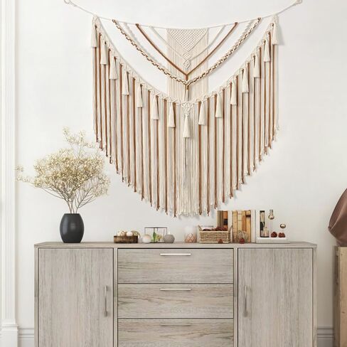 LOMOHOO Large Macrame Wall Hanging Boho Geometric Art Woven Cotton Tapestry Wall Decor Grey Bohemian Home Decoration for Living Room Bedroom Dorm Apartment in Kuwait