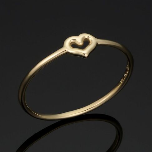 Kooljewelry 14k الذهب الأصفر 4.7 ملم خاتم صغير على شكل قلب للنساء in Kuwait