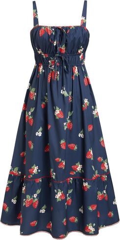 CIDER Maxi Dresses for Women Floral Spaghetti Straps Square Neck Tie Front Sundress Summer Beach Casual Outfits in Kuwait