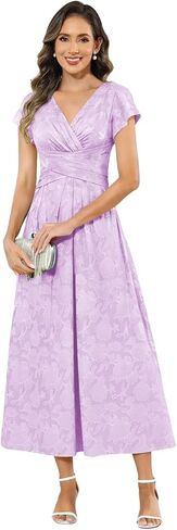 Chiffon Floral Mother of The Bride Dresses Tea Length V Neck Pleated Formal Wedding Guest Dress for Women in Saudi Arabia