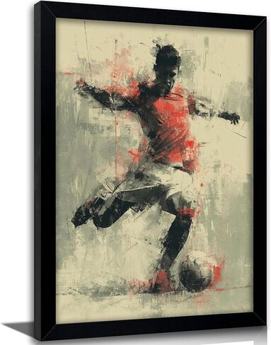 Framed Vintage Soccer Wall Art, Vintage Football Player Canvas Print, Dynamic Soccer Action Poster with Solid Wood Frame, Retro Sports Wall Decor for Boys Bedroom Bar in Kuwait
