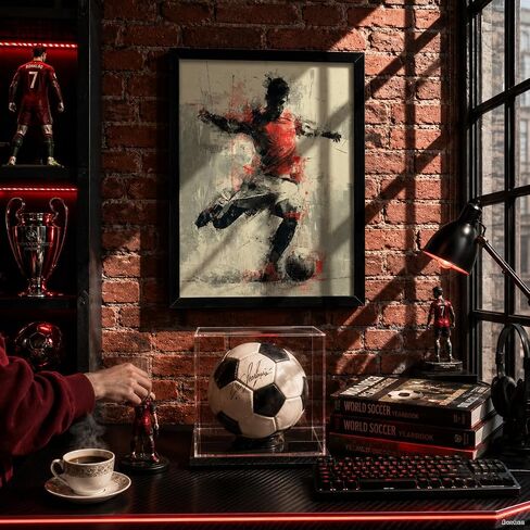 Framed Vintage Soccer Wall Art, Vintage Football Player Canvas Print, Dynamic Soccer Action Poster with Solid Wood Frame, Retro Sports Wall Decor for Boys Bedroom Bar in Kuwait