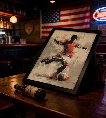 Framed Vintage Soccer Wall Art, Vintage Football Player Canvas Print, Dynamic Soccer Action Poster with Solid Wood Frame, Retro Sports Wall Decor for Boys Bedroom Bar in Kuwait