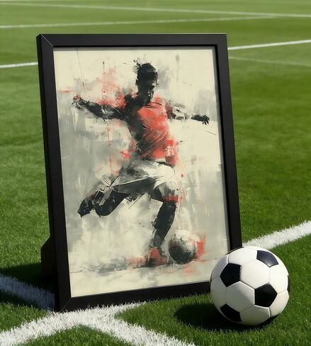 Framed Vintage Soccer Wall Art, Vintage Football Player Canvas Print, Dynamic Soccer Action Poster with Solid Wood Frame, Retro Sports Wall Decor for Boys Bedroom Bar in Kuwait
