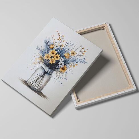 Ypxzzj Framed Navy Blue Floral Canvas Print for Bathroom Art Decor Rustic Daisy Wildflower Botanical Wall Art, Minimalist Watercolor Flower Picture for Farmhouse Living Room Bedroom Office (12''x16'') in Saudi Arabia