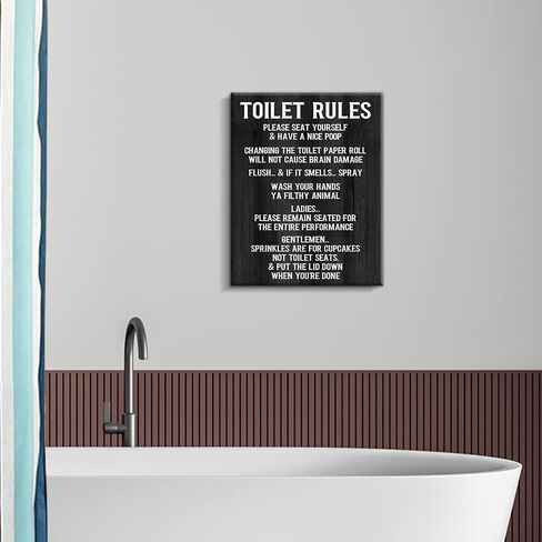 Kas Home Vintage Toilet Rules Canvas Wall Art - Black and White Saying Bathroom Decor Toilet Picture Printing Wall Decoration Ready to Hang (12 x 15 inch, Black-Toilet) in Saudi Arabia