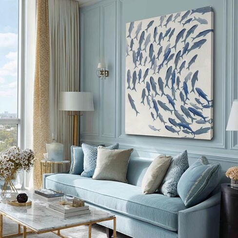 CHUDANHAO Blue and White Wall Decor Animal Decorative Paintings Fish Canvas Wall Art 30"x40" Office Decorations Artwork for Bedroom in Saudi Arabia