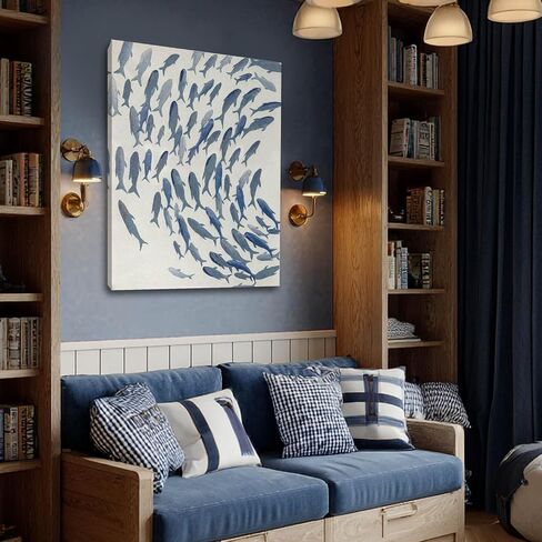 CHUDANHAO Blue and White Wall Decor Animal Decorative Paintings Fish Canvas Wall Art 30"x40" Office Decorations Artwork for Bedroom in Saudi Arabia