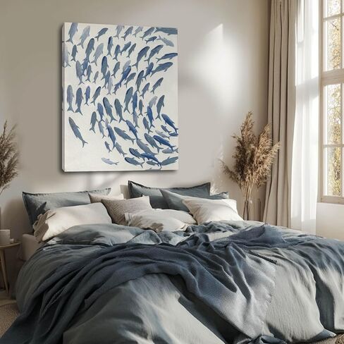 CHUDANHAO Blue and White Wall Decor Animal Decorative Paintings Fish Canvas Wall Art 30"x40" Office Decorations Artwork for Bedroom in Saudi Arabia