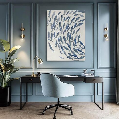 CHUDANHAO Blue and White Wall Decor Animal Decorative Paintings Fish Canvas Wall Art 30"x40" Office Decorations Artwork for Bedroom in Saudi Arabia