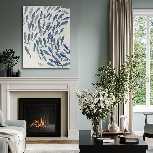 CHUDANHAO Blue and White Wall Decor Animal Decorative Paintings Fish Canvas Wall Art 30"x40" Office Decorations Artwork for Bedroom in Saudi Arabia