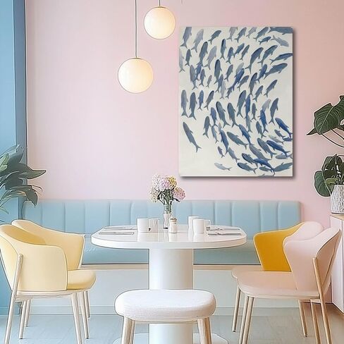 CHUDANHAO Blue and White Wall Decor Animal Decorative Paintings Fish Canvas Wall Art 30"x40" Office Decorations Artwork for Bedroom in Saudi Arabia