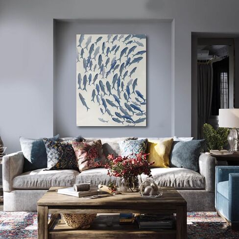 CHUDANHAO Blue and White Wall Decor Animal Decorative Paintings Fish Canvas Wall Art 30"x40" Office Decorations Artwork for Bedroom in Saudi Arabia