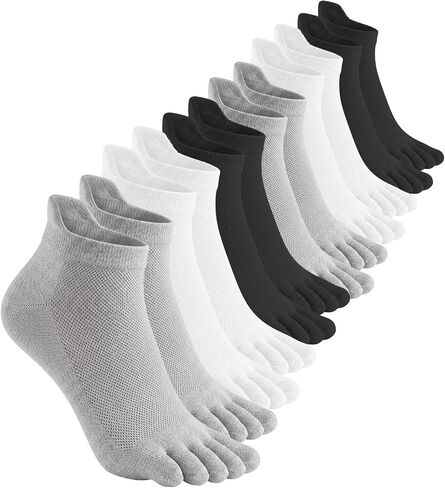 6Pairs Women Toe Socks, No Show Low Cut Toe Socks Ankle Cotton Running Five Finger Sock for Men Women (Black, White, Gray) in Saudi Arabia