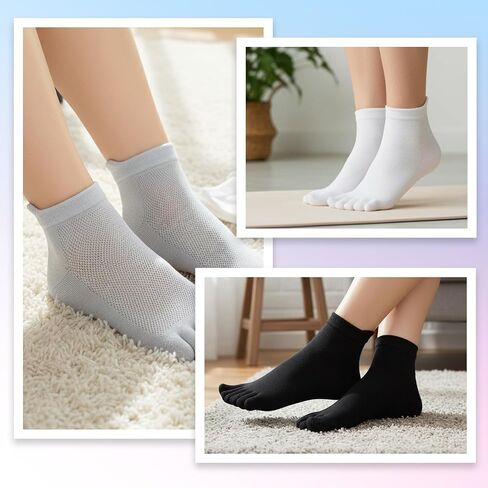 6Pairs Women Toe Socks, No Show Low Cut Toe Socks Ankle Cotton Running Five Finger Sock for Men Women (Black, White, Gray) in Saudi Arabia