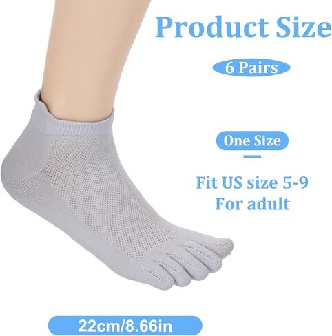 6Pairs Women Toe Socks, No Show Low Cut Toe Socks Ankle Cotton Running Five Finger Sock for Men Women (Black, White, Gray) in Saudi Arabia