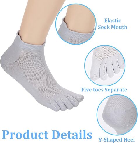 6Pairs Women Toe Socks, No Show Low Cut Toe Socks Ankle Cotton Running Five Finger Sock for Men Women (Black, White, Gray) in Saudi Arabia