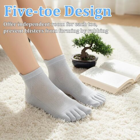 6Pairs Women Toe Socks, No Show Low Cut Toe Socks Ankle Cotton Running Five Finger Sock for Men Women (Black, White, Gray) in Saudi Arabia