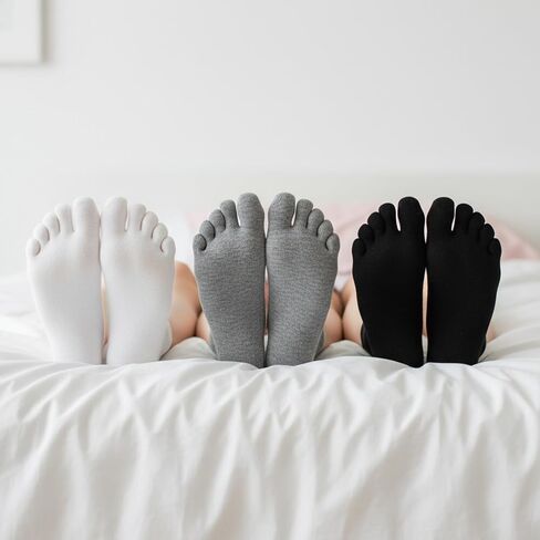 6Pairs Women Toe Socks, No Show Low Cut Toe Socks Ankle Cotton Running Five Finger Sock for Men Women (Black, White, Gray) in Saudi Arabia