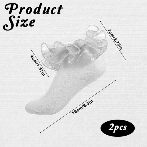 Women Silver Ruffle Socks, Glitter Ankle Socks Double Lace Frilly Dress Sock Silver Socks Soft Breathable Cute Sparkling Frilly Sock Fits Adult Most in Saudi Arabia