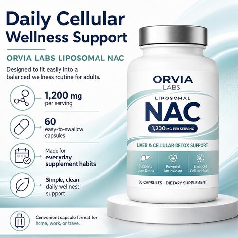 ORVIA Labs Liposomal NAC Supplement, Daily Cellular Wellness Support, Easy-to-Swallow Capsules - 60 Capsules in Kuwait