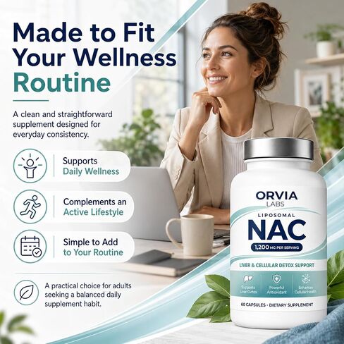ORVIA Labs Liposomal NAC Supplement, Daily Cellular Wellness Support, Easy-to-Swallow Capsules - 60 Capsules in Kuwait