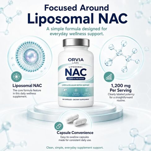 ORVIA Labs Liposomal NAC Supplement, Daily Cellular Wellness Support, Easy-to-Swallow Capsules - 60 Capsules in Kuwait