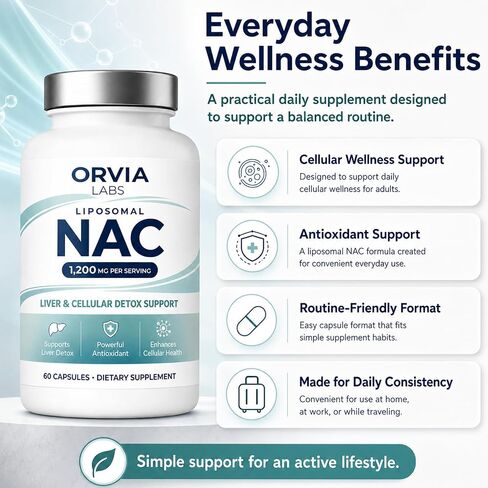 ORVIA Labs Liposomal NAC Supplement, Daily Cellular Wellness Support, Easy-to-Swallow Capsules - 60 Capsules in Kuwait