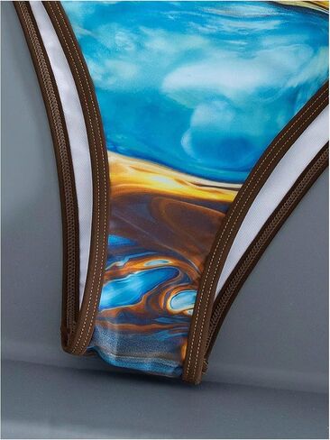 SweatyRocks Women's Halter Triangle Two Piece Bathing Suit Contrast Binding Printed Bikini Set in Kuwait
