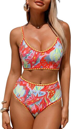ZEZCLO Women's Two Piece High Waisted Bikini Sets Shell Stitched Color Block Swimsuit Tummy Control Bathing Suit in Saudi Arabia