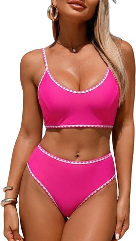ZEZCLO Women's Two Piece High Waisted Bikini Sets Shell Stitched Color Block Swimsuit Tummy Control Bathing Suit in Saudi Arabia