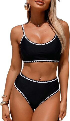 ZEZCLO Women's Two Piece High Waisted Bikini Sets Shell Stitched Color Block Swimsuit Tummy Control Bathing Suit in Saudi Arabia