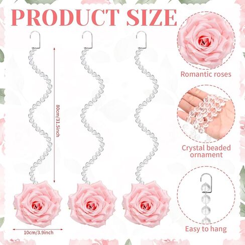 FYSUIMU 24Pcs 31.5 Inch Wedding Pink Artificial Rose Vine Garland Faux Flower Crystal Bead Hanging Garland for Valentine Birthday Wedding Party Decoration DIY Crafts Supplies in Saudi Arabia
