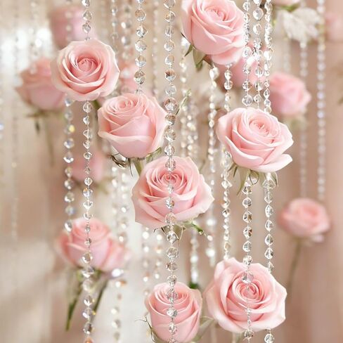 FYSUIMU 24Pcs 31.5 Inch Wedding Pink Artificial Rose Vine Garland Faux Flower Crystal Bead Hanging Garland for Valentine Birthday Wedding Party Decoration DIY Crafts Supplies in Saudi Arabia