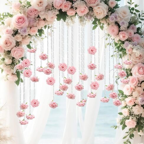 FYSUIMU 24Pcs 31.5 Inch Wedding Pink Artificial Rose Vine Garland Faux Flower Crystal Bead Hanging Garland for Valentine Birthday Wedding Party Decoration DIY Crafts Supplies in Saudi Arabia