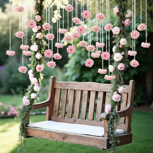 FYSUIMU 24Pcs 31.5 Inch Wedding Pink Artificial Rose Vine Garland Faux Flower Crystal Bead Hanging Garland for Valentine Birthday Wedding Party Decoration DIY Crafts Supplies in Saudi Arabia
