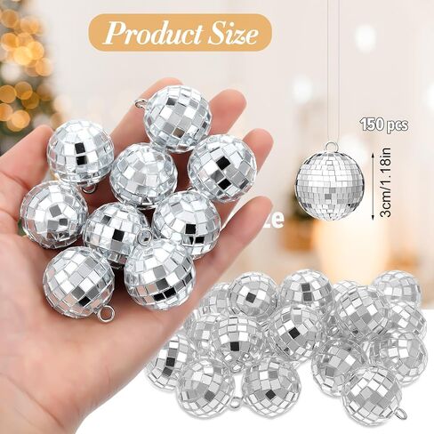 150 Pcs Mirror Mini Disco Balls Ornament 1.2 Inch Mardi Gras Small Hanging Decorations Reflective Tiny Mirror Balls for 70s 80s Disco Themed Party Birthday Wedding Tree(Silver) in Saudi Arabia