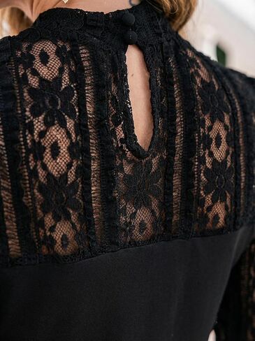 CUPSHE Women's Mock Neck Lace Tops Blouses Dressy Casual Sexy Floral Long Sleeve Mesh Shirts in Kuwait