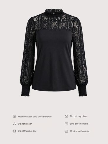CUPSHE Women's Mock Neck Lace Tops Blouses Dressy Casual Sexy Floral Long Sleeve Mesh Shirts in Kuwait