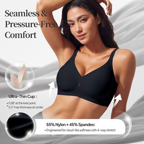 UIMERO Jelly Bras for Women Wireless Womens Bras No Underwire Supportive Comfortable Everyday Seamless Tshirt Bra Black in Saudi Arabia