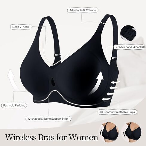 UIMERO Jelly Bras for Women Wireless Womens Bras No Underwire Supportive Comfortable Everyday Seamless Tshirt Bra Black in Saudi Arabia