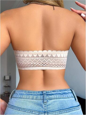 MakeMeChic Women's Strapless Bra Front Closure Lace Bras Wireless Half Bralette Underwear in Kuwait