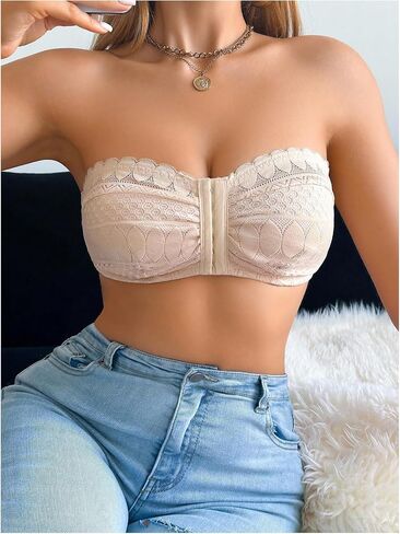 MakeMeChic Women's Strapless Bra Front Closure Lace Bras Wireless Half Bralette Underwear in Kuwait