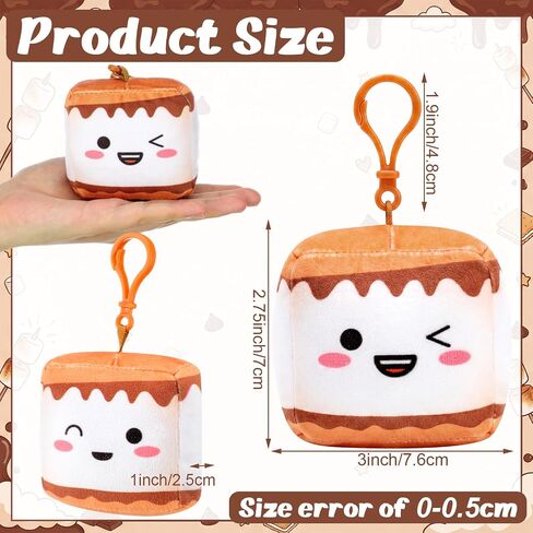 Tondiamo 24 Pcs S'more Backpack Keychain Bulk Camp Themed Gifts Cute Marshmallow Smores Keychains Cute Marshmallow Gift for Birthday Party Decorations Camp Gifts Accessories S'more Party Favors in Kuwait