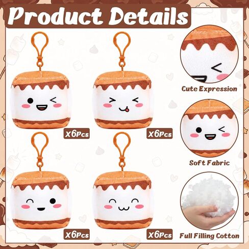 Tondiamo 24 Pcs S'more Backpack Keychain Bulk Camp Themed Gifts Cute Marshmallow Smores Keychains Cute Marshmallow Gift for Birthday Party Decorations Camp Gifts Accessories S'more Party Favors in Kuwait